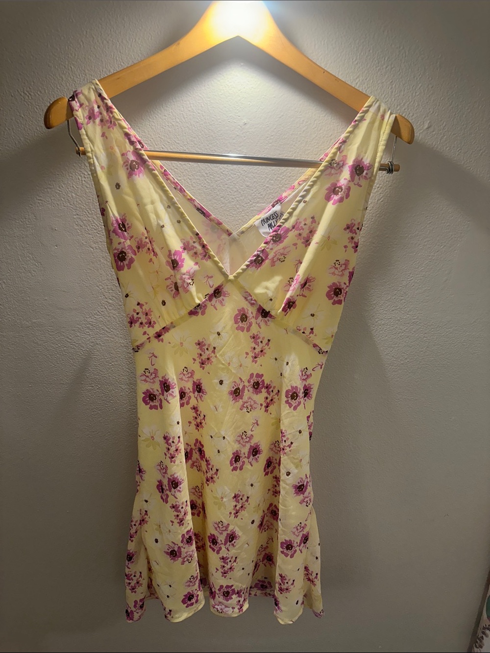 Princess Polly Yellow Mini Dress with Pink Floral Print